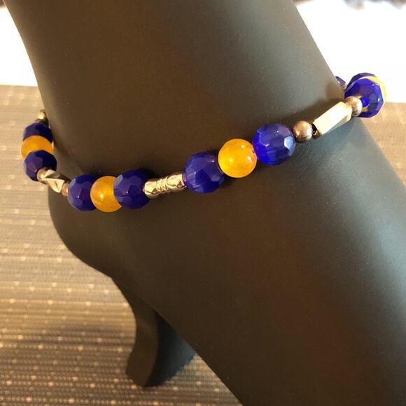 Blue & Yellow Jade Handmade Ankle Bracelet - Picture 1 of 8